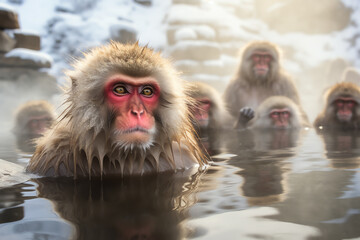  a group of monkeys relaxing in the water