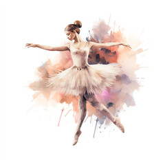  a delicate watercolor painting capturing the grace and elegance of a ballerina - obrazy, fototapety, plakaty