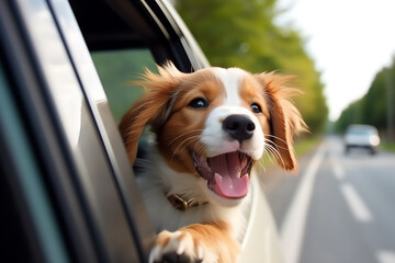  a happy dog enjoying a car ride with its head out the window