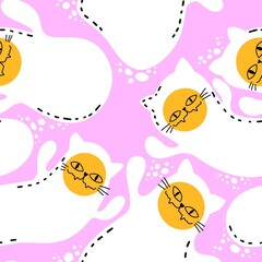 Cartoon animals seamless scrambled eggs and cat pattern for wrapping paper and fabrics and kids clothes print