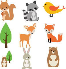 different animal set of wild life creature vector isolated on white background