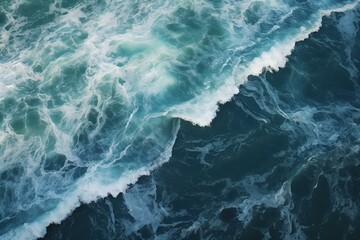 Fototapeta na wymiar Aerial view of stormy sea with giant waves and strong winds. Generative AI