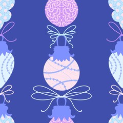 Cartoon winter toys seamless Christmas tree balls pattern for wrapping paper and fabrics and kids clothes print