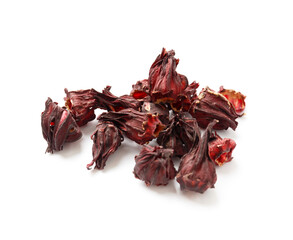 Dry flowers of hibiscus on a white background close-up.