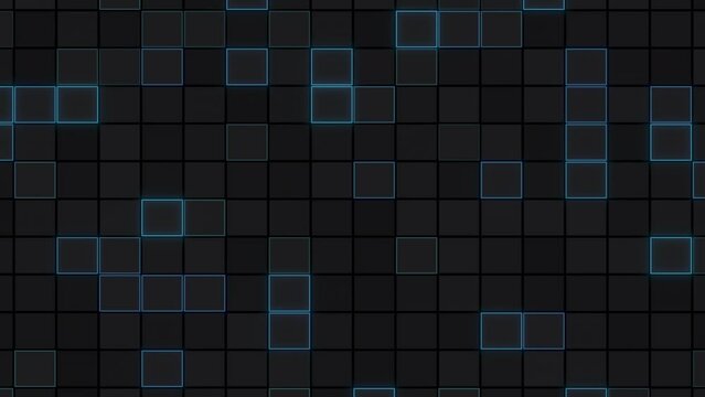 A grid of glowing blue tiles on a black background brings a captivating luminosity. The pattern repeats for a mesmerizing effect