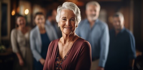 Beautiful gorgeous mid age beautiful elderly senior model woman with grey hair laughing and smiling. Mature old lady close up portrait