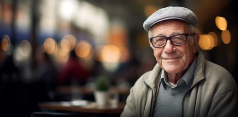 Foto op Plexiglas Beautiful gorgeous mid age  elderly senior model man with grey hair laughing and smiling. Mature old lady close up portrait © XC Stock