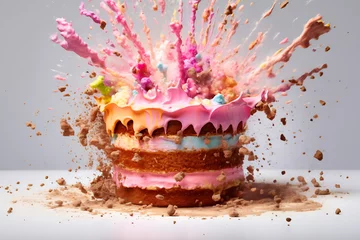 Fotobehang Multicolored cake explosion on light background © Canvas Alchemy