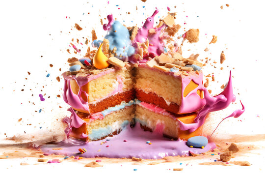 Multicolored cake explosion on light background