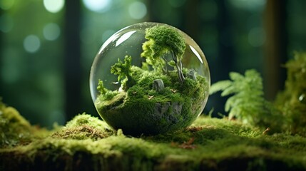 Globe On Moss In Forest - Environmental Concept 