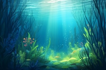 Fototapeta na wymiar Underwater scene with marine plants. Generative AI