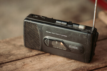 Retro portable radio cassette recorder black