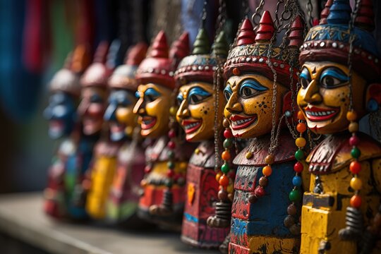 Colorful Indian puppets display