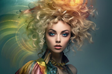 Beautiful woman with vivid makeup and hairstyle. Fashion model