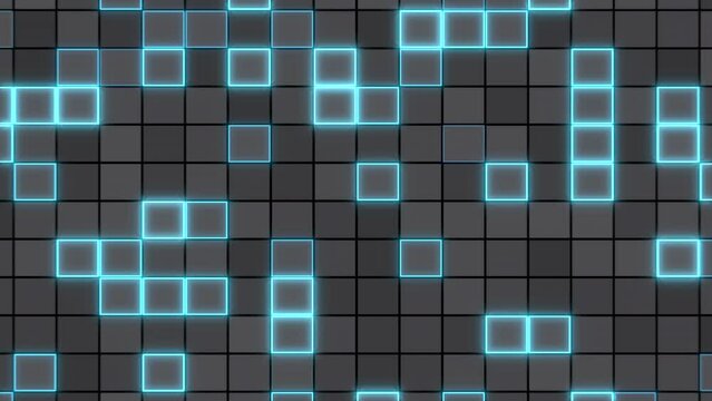 An abstract pattern of glowing blue squares on a black background creates a futuristic and high-tech aesthetic. The pattern repeats for a mesmerizing effect