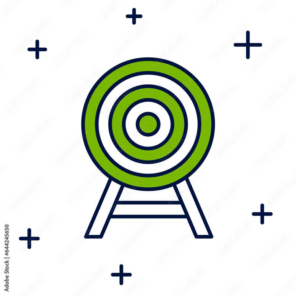 Poster filled outline target with arrow icon isolated on white background. dart board sign. archery board i