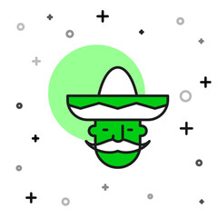 Filled outline Mexican man wearing sombrero icon isolated on white background. Hispanic man with a mustache. Vector