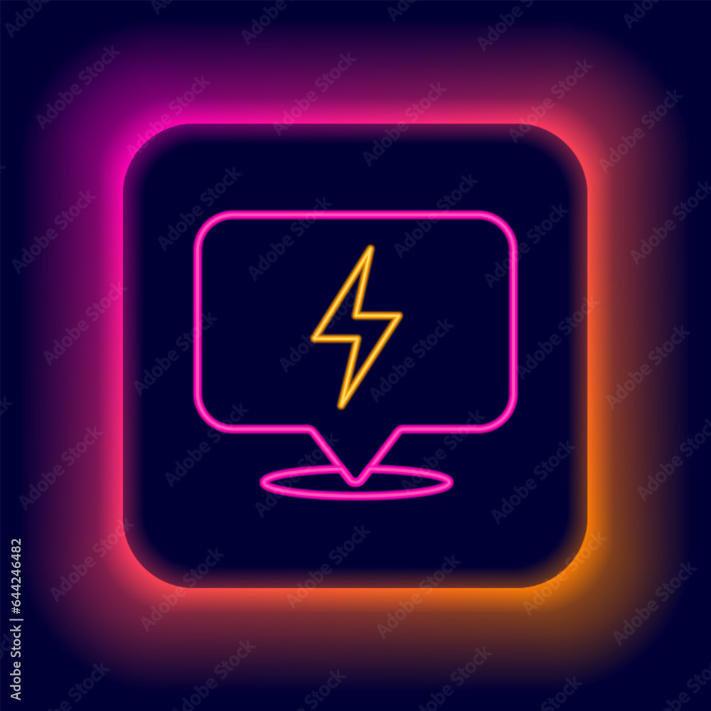 Sticker glowing neon line lightning bolt icon isolated on black background. flash icon. charge flash icon. t