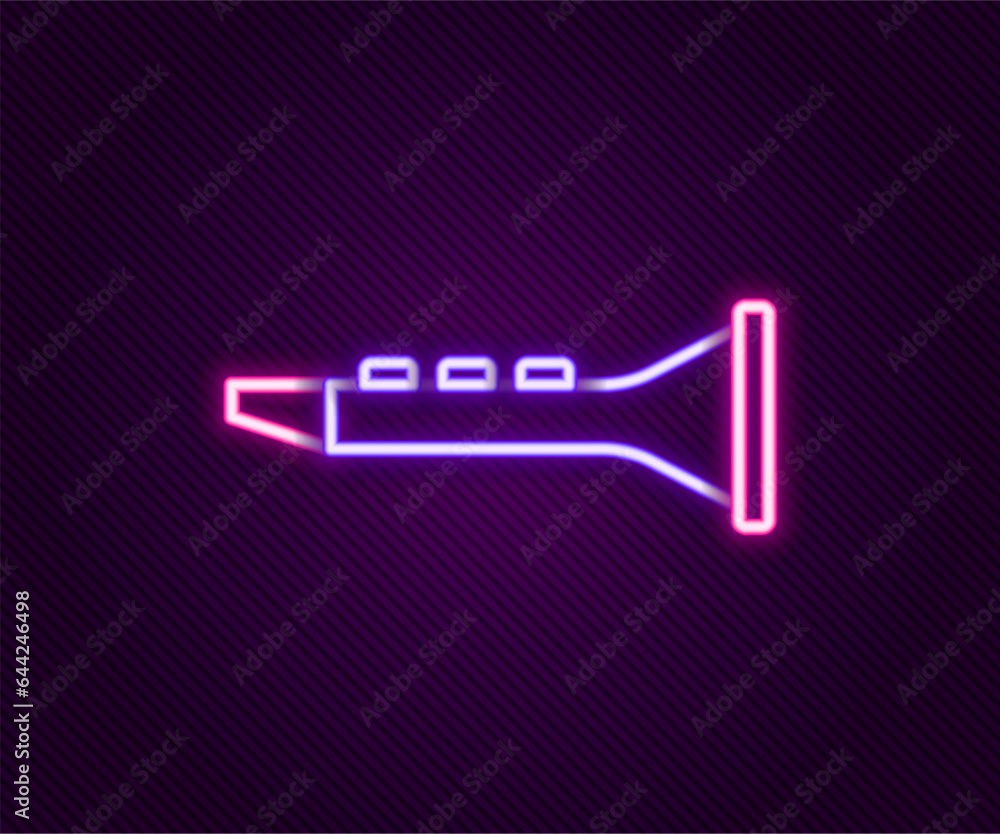 Poster glowing neon line clarinet icon isolated on black background. musical instrument. colorful outline c