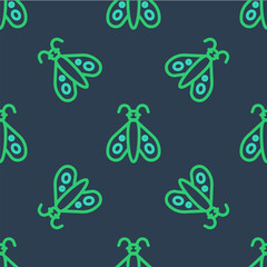 Line Butterfly icon isolated seamless pattern on blue background. Vector