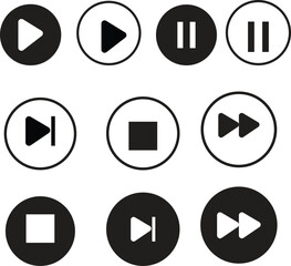 Media player icons. Music, interface, design media player buttons collection. Vector .Play, pause, replay, previous, and next track icon