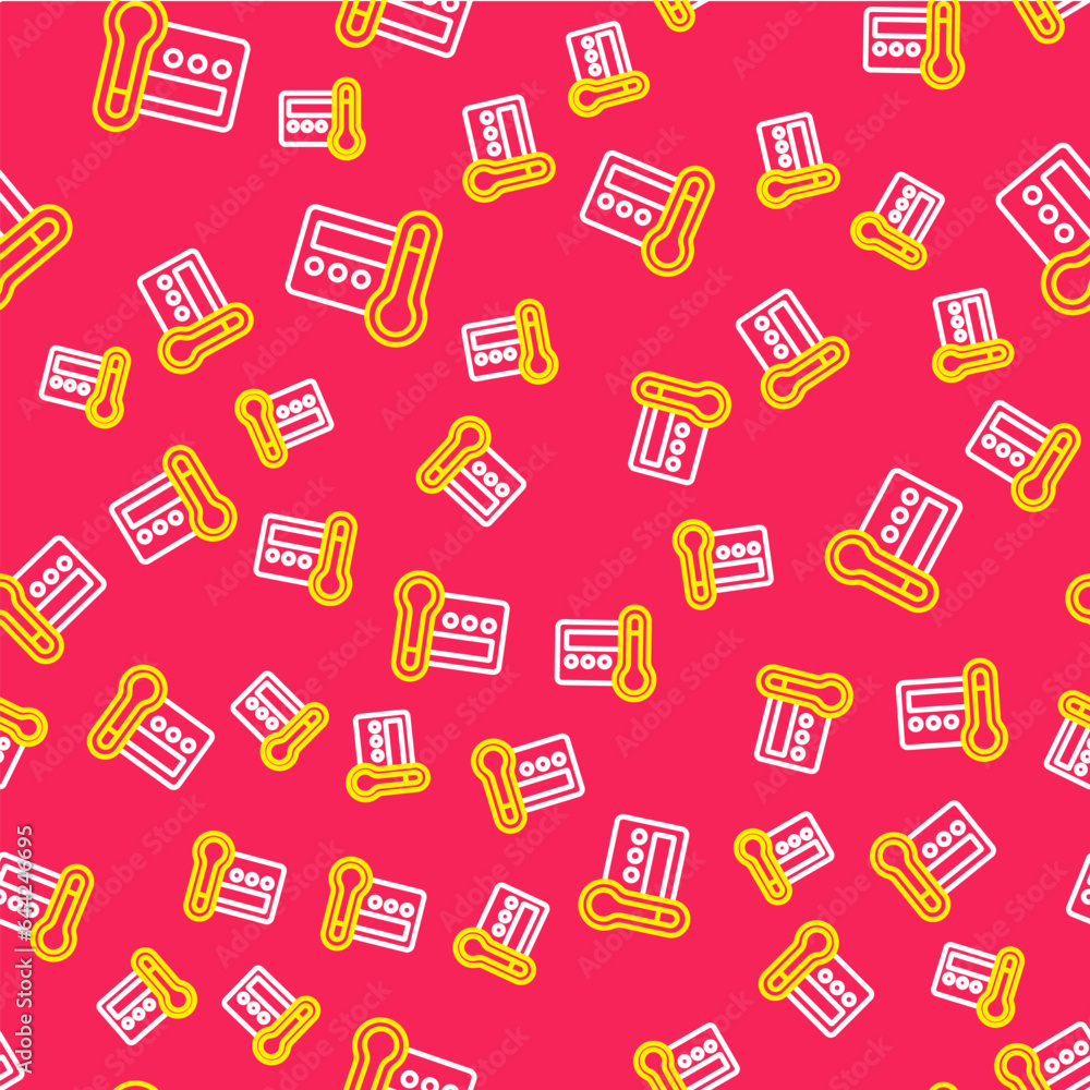 Poster line thermostat icon isolated seamless pattern on red background. temperature control. vector
