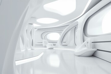 Futuristic white interior with smooth abstract design. Architectural background in 3D illustration and rendering. Generative AI