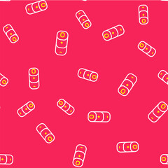 Line Battery charge level indicator icon isolated seamless pattern on red background. Vector