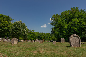 Heart-shaped tombstones in the Famous graveyard in Balatonudvari, Hungary