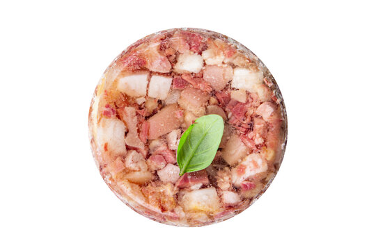 meat brawn food Sülze piece of meat in jelly pork, beef meat ready to eat meal food snack on the table copy space food background rustic top view