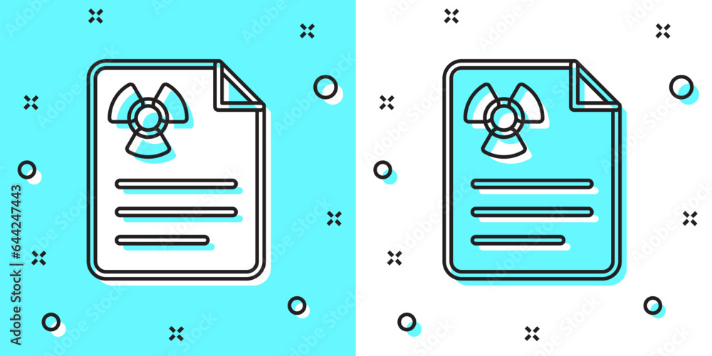 Aufkleber black line radiation warning document icon isolated on green and white background. text file. random