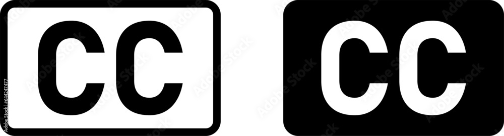 Poster closed captioning or cc sign subtitles symbol solid black and line art icon set. vector image.