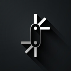 Silver Tool allen keys icon isolated on black background. Long shadow style. Vector