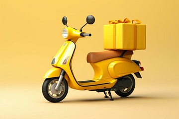 Fototapeta na wymiar Yellow motorbike with delivery bag for fast scooter delivery service. Generative AI