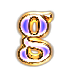 Blue symbol in a golden frame with glow. letter g