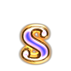 Blue symbol in a golden frame with glow. letter s