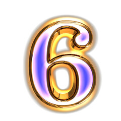 Blue symbol in a golden frame with glow. number 6