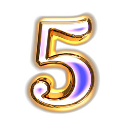 Blue symbol in a golden frame with glow. number 5