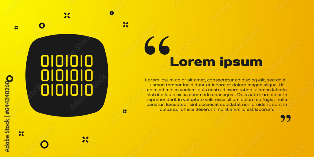 Poster black binary code icon isolated on yellow background. vector