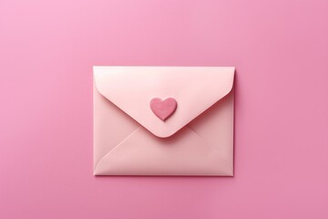 Pink gift card in envelope on pink background with shadow. Generative AI