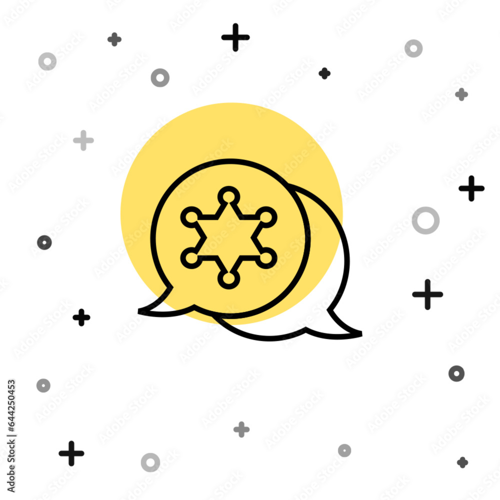 Poster black line hexagram sheriff icon isolated on white background. police badge icon. random dynamic sha