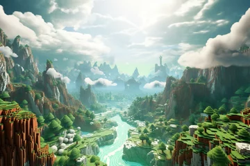 Keuken foto achterwand Minecraft Scenic Minecraft valley filled with ethereal souls. Generative AI
