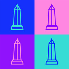 Pop art line Obelisk of Alexandria icon isolated on color background. Stone monument. Historical monument. High pillar memorial and column. Vector