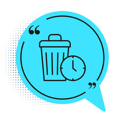 Black line Waste of time icon isolated on white background. Trash can. Garbage bin sign. Recycle basket icon. Office trash icon. Blue speech bubble symbol. Vector