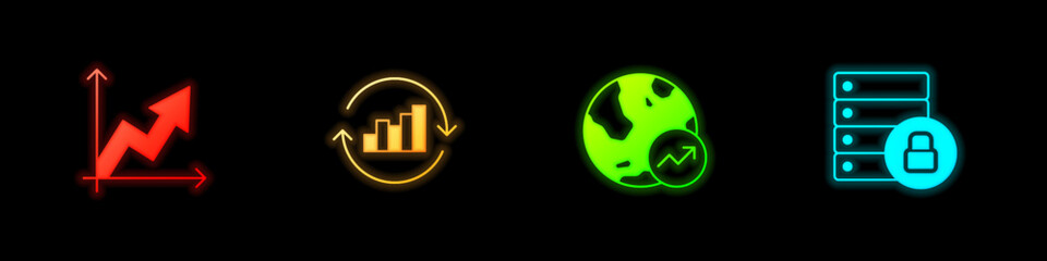 Set Financial growth, Pie chart infographic, and Server security with padlock icon. Vector