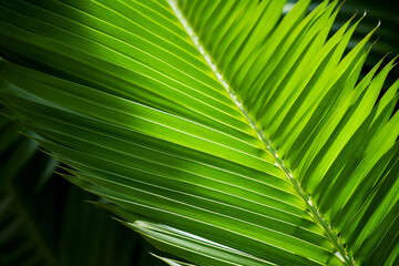 close up of lush green palm leaf. High quality photo