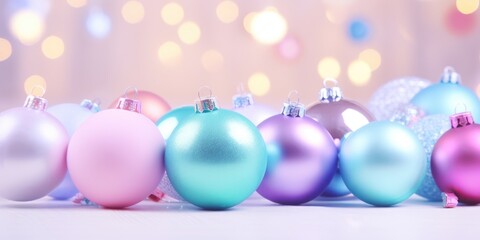 Fototapeta premium Christmas decorated balls. Merry Christmas and Happy new year. Festive background with xmas decoration balls