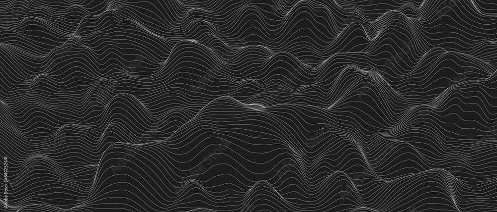Aufkleber monochrome sound line waves abstract background . distorted line shapes on a black background.