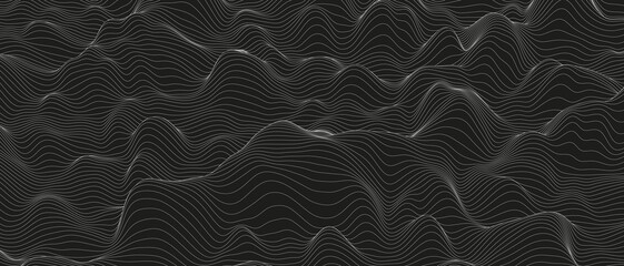 Monochrome sound line waves abstract background . Distorted line shapes on a black background.