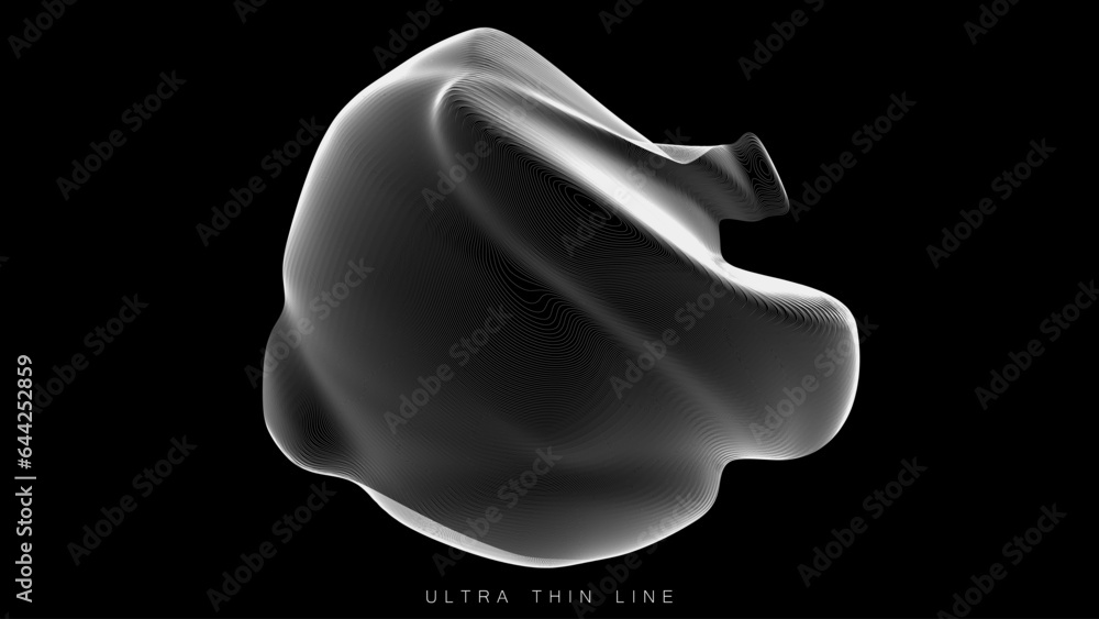 Poster distorted line spheres. vector thin line glitch geometry.
